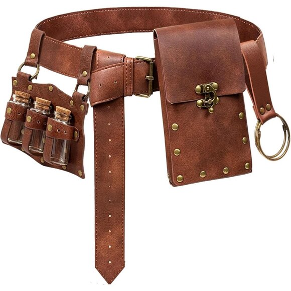 Handbags - Brown 3Bottle-New Leather Belt Pouch Waist Bag Medieval Phone Holder GearFX